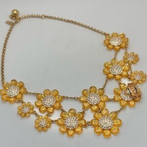 Kate Spade Queen Bee Floral Daisy Bib Gold Tone Necklace Rhinestone Yellow